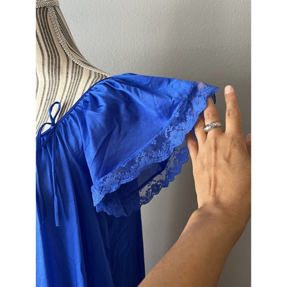 VINTAGE ~Henson Kickernick~ Blue Antron III Nylon Lace Nightgown Size Large S - Picture 2 of 8